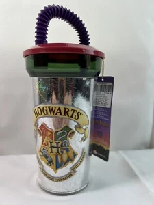 Vintage 2000 Harry Potter Silber Hogwarts Schulwappen Wasserbecher mit Strohhalm - Bild 1 von 7