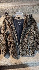 Pre-owned - Girls Cheetah Coat With Hood - size 10 Faux Fur Good Condition - Picture 1 of 9