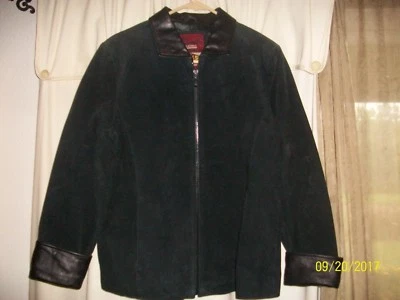 Jaqueta feminina Reed preta de couro camurça forrada com zíper completo tamanho M - Imagem 1 de 4