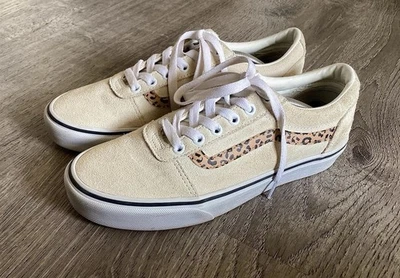 VANS Women’s Size 8.5 Old Skool Suede Leopard Print Beige Shoes 507698 Sneakers - Image 1 of 4