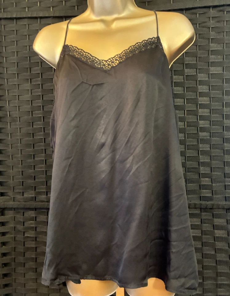 EXPRESS Negro SHORTO BABYDOLL Seda TEDDY TOP Brillante XL Halter Correa Festival LEER Foto 1 de 4