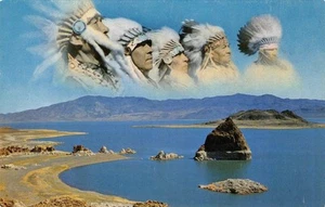 PYRAMIDENSEE, NEVADA Indianerhäuptlinge Indianer 50er Jahre Vintage Postkarte - Bild 1 von 2