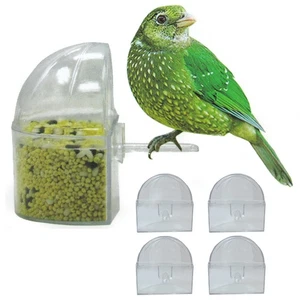4 Small Bird Slot Feeder No Mess Cage Hang Cup Plastic Food Water Dispense Bowl - Picture 1 of 1