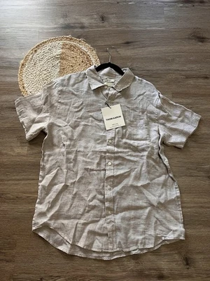 THOM AARON European Grown Flax Linen Mens Short Sleeve Shirt NWT - Image 1 of 4