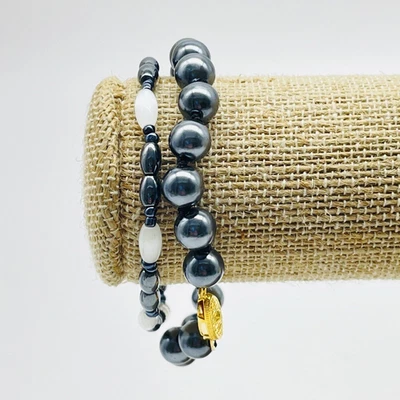 Lote de 2 perlas de agua dulce minimalistas con cuentas de hematita Foto 1 de 4