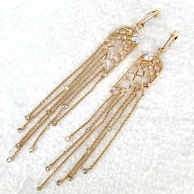 Brincos longos de borla de ouro Swarovski de cristal usados - Imagem 1 de 4