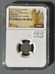 Sicily. Emperor Henry VI. 1194-1197. Silver Denaro. Richard Lionheart Ransom NGC - Picture 1 of 7
