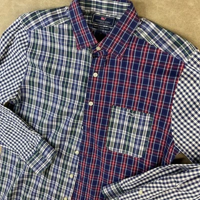 Camisa Vineyard Vines Slim Fit Tucker Patchwork Xadrez Manga Longa Masculina Tamanho M Logotipo - Imagem 1 de 4