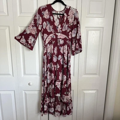 Платье женское American Rag S бордовое с цветочным узором богемное коттеджкор фестиваль фей - Изображение 1 из 4