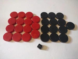 Backgammon Accessories Red Marble & Black Bakelite Checkers w/ Black Die 1.25" - Picture 1 of 7