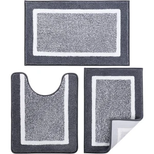 Bathroom Rugs Sets 3 Piece with U-Shaped Contour Toilet Mat Shower Rugs Absor... - Picture 1 of 6