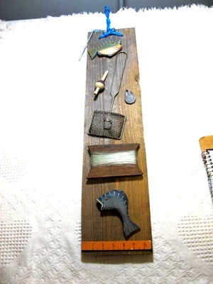 Red de letreros temáticos de pesca única hecha a mano* línea* bobber* larguero* colgante de pared Foto 1 de 4