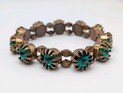 复古绿色 Rivoli 水钻铜拉伸手链 6 — 第 1/4 张图片