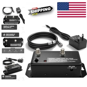 TV Antenna Amplifier 24dB Signal Booster with RG6 Cable Heavy Duty Metal Housing - Picture 1 of 10