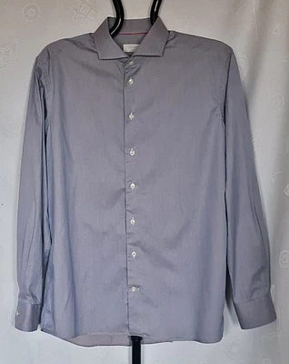 CAMISA SUECA ETON CONTEMPORÂNEA LISTRADA AZUL ALGODÃO VESTIDO MASCULINO TAMANHO US17 3/4 EU45 - Imagem 1 de 4