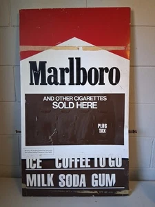 Letrero de precio vintage de metal para cigarrillos tabaco Marlboro 2 caras XL 38" X 22" 1" - Imagen 1 de 18