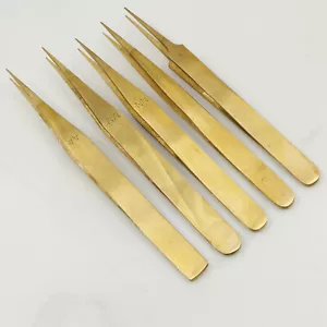 Uhrmacher Pinzetten Set 5 teilig Pinzettensatz Messing Laborpinzetten Tweezers - Bild 1 von 9