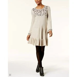 NWT Style & Co Tan Embroidered Floral Sweater Dress Sz XL - Picture 1 of 10