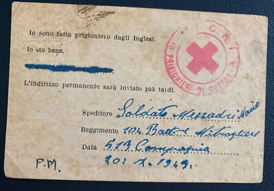 1945 Italian Prisoner Of War Red Cross Postcard Censored Cover To Parma - Image 1 of 2