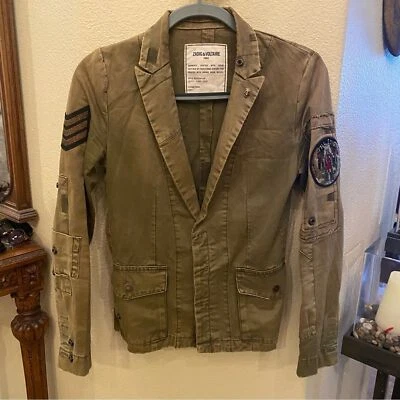 ZADIG & VOLTAIRE Women Army Green Virginia Grunge Faded Patch Military Jacket XS - Image 1 of 4