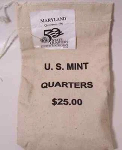 2000 D Maryland State Quarters Original 25 $ neuwertig genähte Tasche (100 Viertel) - Bild 1 von 1