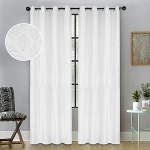 Venetian Damask Embroidered Traditional Damask Jacquard Curtain Panel Set - Picture 1 of 40