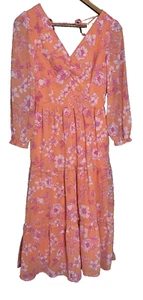 Sincerely Jules Blumen Kleid Medium fließend gefüttert koralle transparent Boho Landhaus Bauer - Bild 1 von 7
