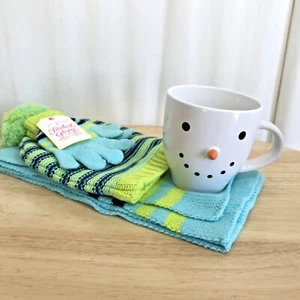 Snowman Mug with Striped Hat Scarf Gloves - Winter Warm Up Set - Picture 1 of 9