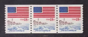Flag & Anthem 18c Sc 1891 1981 montado sin montar o nunca montado tira de bobina de 3 placas número 2 - Imagen 1 de 1
