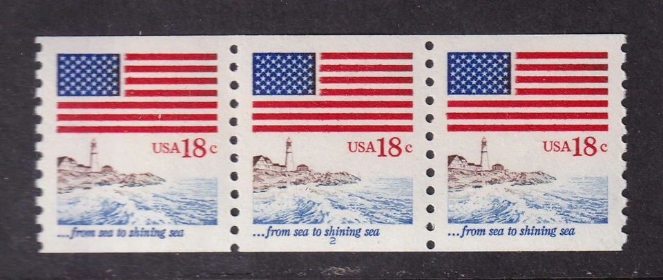 1981 Flag & Anthem 18c Sc 1891 MNH coil strip of 3 plate number 2 - Image 1 of 1