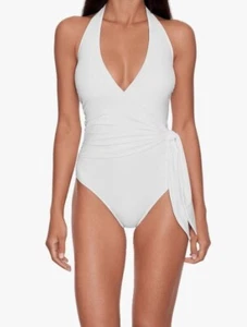 LAUREN Ralph Lauren Beach Club Sólidos Halter Envoltura Una Pieza (Blanco) 16, $144 - Imagen 1 de 6