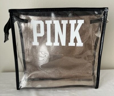 VICTORIA'S SECRET ROSA CLARO Oro Brillo PLÁSTICO ESTUCHE MAQUILLAJE Foto 1 de 4