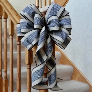 10" BREITE KUNSTSACKLEINEN SCHLEIFE SCHWARZ MIT WEISSEN TUPFEN ~ DEKORATION KRÄNZE LATERNEN - Bild 1 von 2