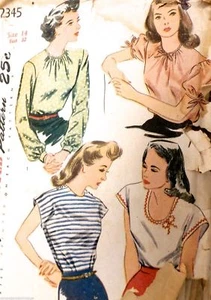 Vtg retro 1940s Sewing Pattern Simplicity #2345 Blouse  4 Ways Size 14 Bust 32 - Picture 1 of 6