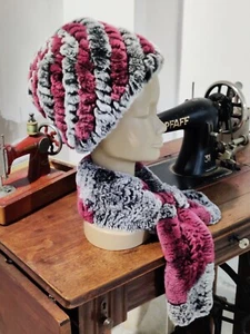Cappello Pelliccia donna caldo inverno montagna lapin rex e lana lavorato tricot - Foto 1 di 4
