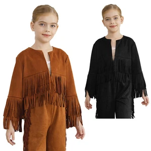 Kids Boys Girls Western Dancewear Costume Cowgirl Jacket Open Front Coat Tops - Picture 1 of 30