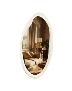 Irregular Asymmetrical Wall Mirror- 20"x38.5"Ivory Felt Fabric Padded Wavy Wall  - Picture 1 of 4