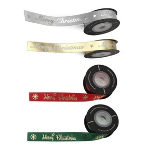 5M Merry Christmas Gift Wrapping Ribbons Gold Silver 16mm Christmas Ribbon - Bild 1 von 10