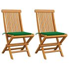 Vidaxl Garden Chairs With Green Cushions 2 Pcs Solid Teak Wood