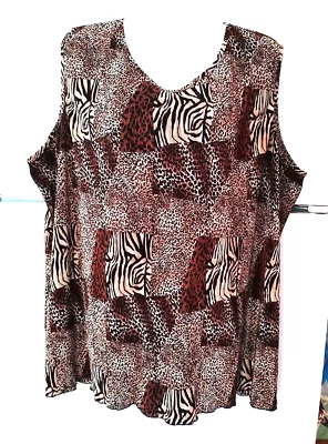 MUJER MAGGIE BARNES MARRÓN NEGRO ANIMAL PRINT CAMISETA SIN MANGAS TALLA GRANDE 2X Foto 1 de 3