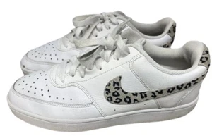 Nike Women’s Court Vision Low White Sneakers DD9665-100 Leopard Swoosh Size 10 - Picture 1 of 8