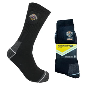 130078 WESTS TIGERS NRL 2 PACK MENS WORK SOCKS TRADESMENS TRADIE 11-14 - Picture 1 of 3