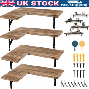 4 Piece Home Corner Floating Shelves Wall Mounted Storage Wooden Display Shelf - Picture 1 of 19