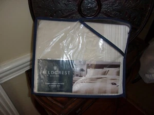 New Fieldcrest Beige Striped Yarn Dyed King Duvet Cover & Shams Set 3pc - Picture 1 of 2