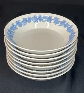 8 Vtg WEDGWOOD Embossed Queen’s Ware Lavender On Cream Fruit/Dessert/Sauce Bowls - Picture 1 of 23