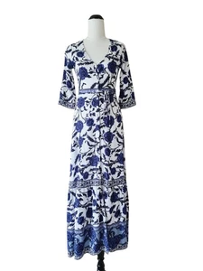 ARNHEM Carolina Rose Blue & White Maxi Dress SIZE 6 Button Down Boho Duster - Picture 1 of 8