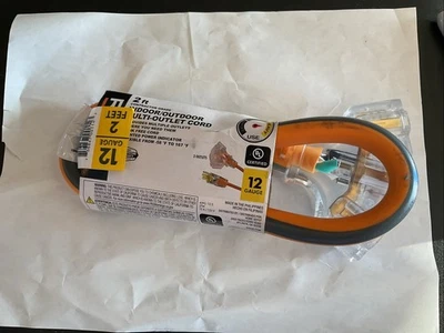 Cabo de extensão multi-saída 2 pés 12/3, laranja/cinza | Cabo Ridgid interno/externo - Imagem 1 de 2