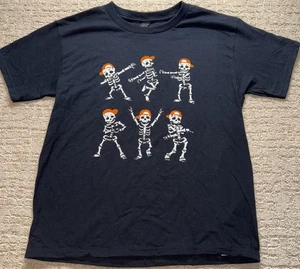 Gildan Youth Medium Black Dancing Skeletons Graphic T-Shirt Heavy Cotton Used - Picture 1 of 5