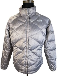 The North Face 550 Down Jacket Womens Large Silver Gray Full Zip - Picture 1 of 14