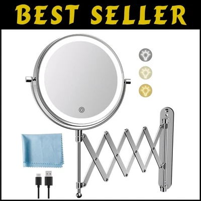 Elegant Rechargeable Wall Makeup Mirror - 360° Swivel & 19.6 Inch Extendable Arm - Image 1 of 4